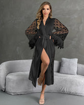 Heart Feather Sleeves Nightgown With Belt
